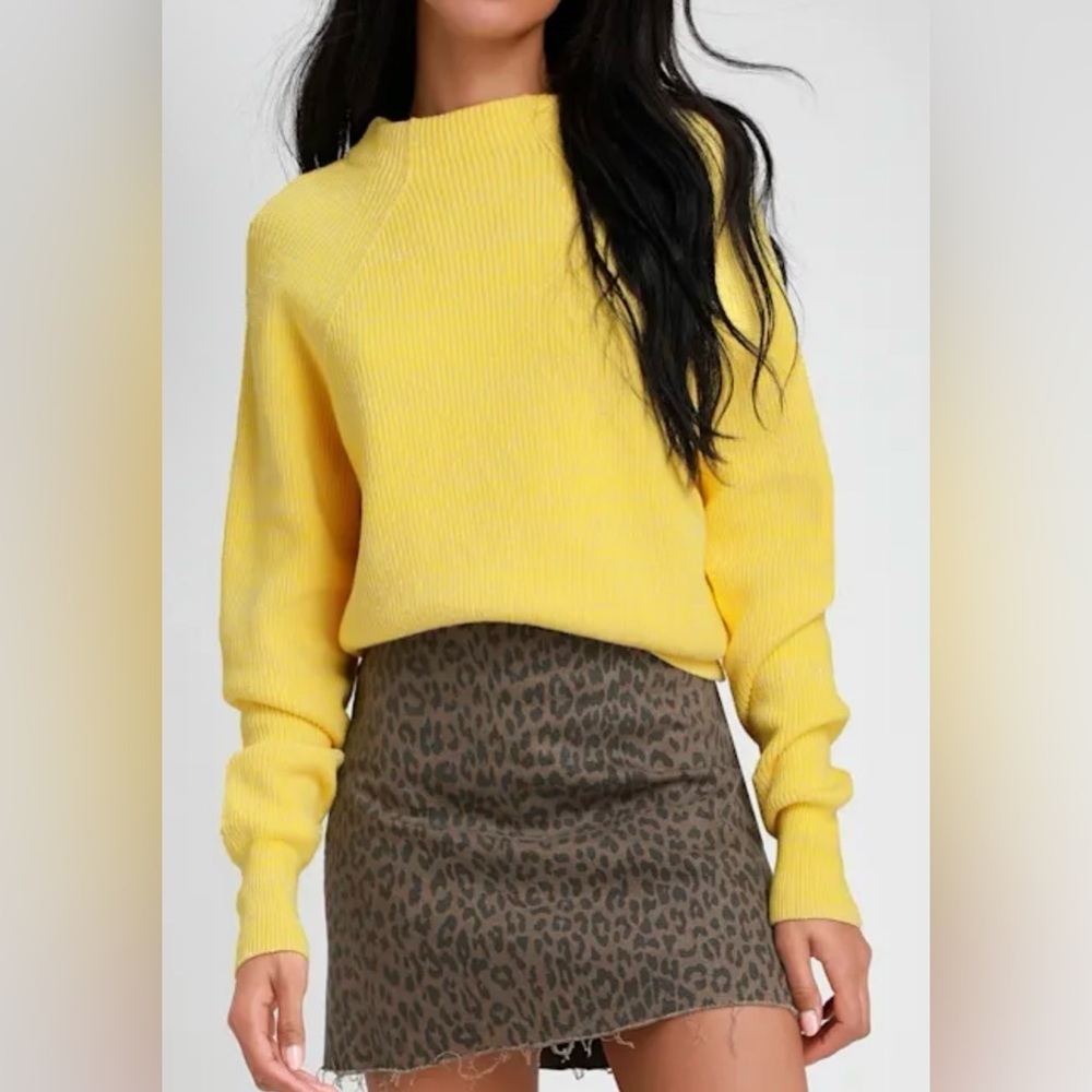 Free People Yellow Too Good Mock Neck Ribbed Sweater - Size S